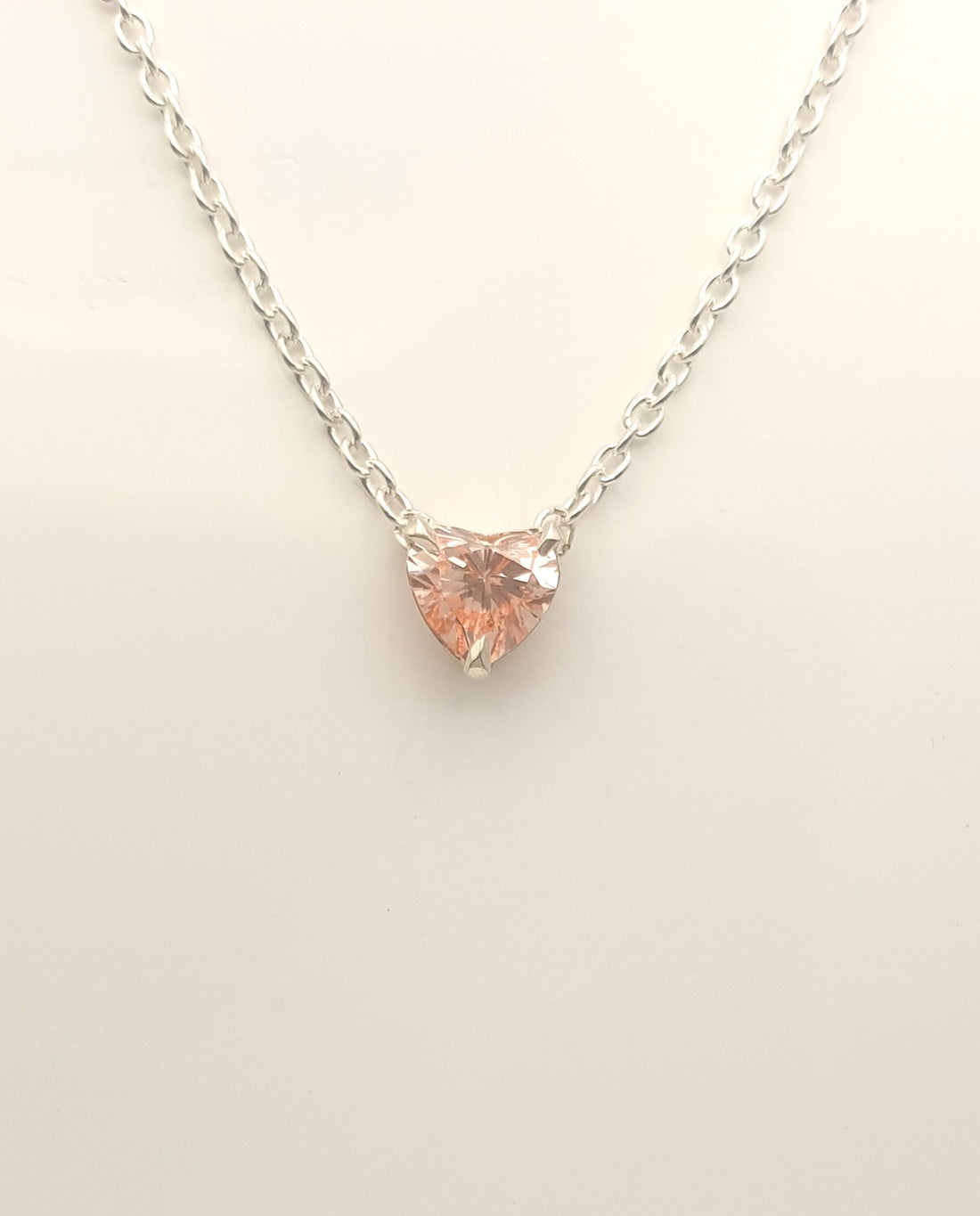 Baby pink heart solitaire lab-grown diamond - silver necklace