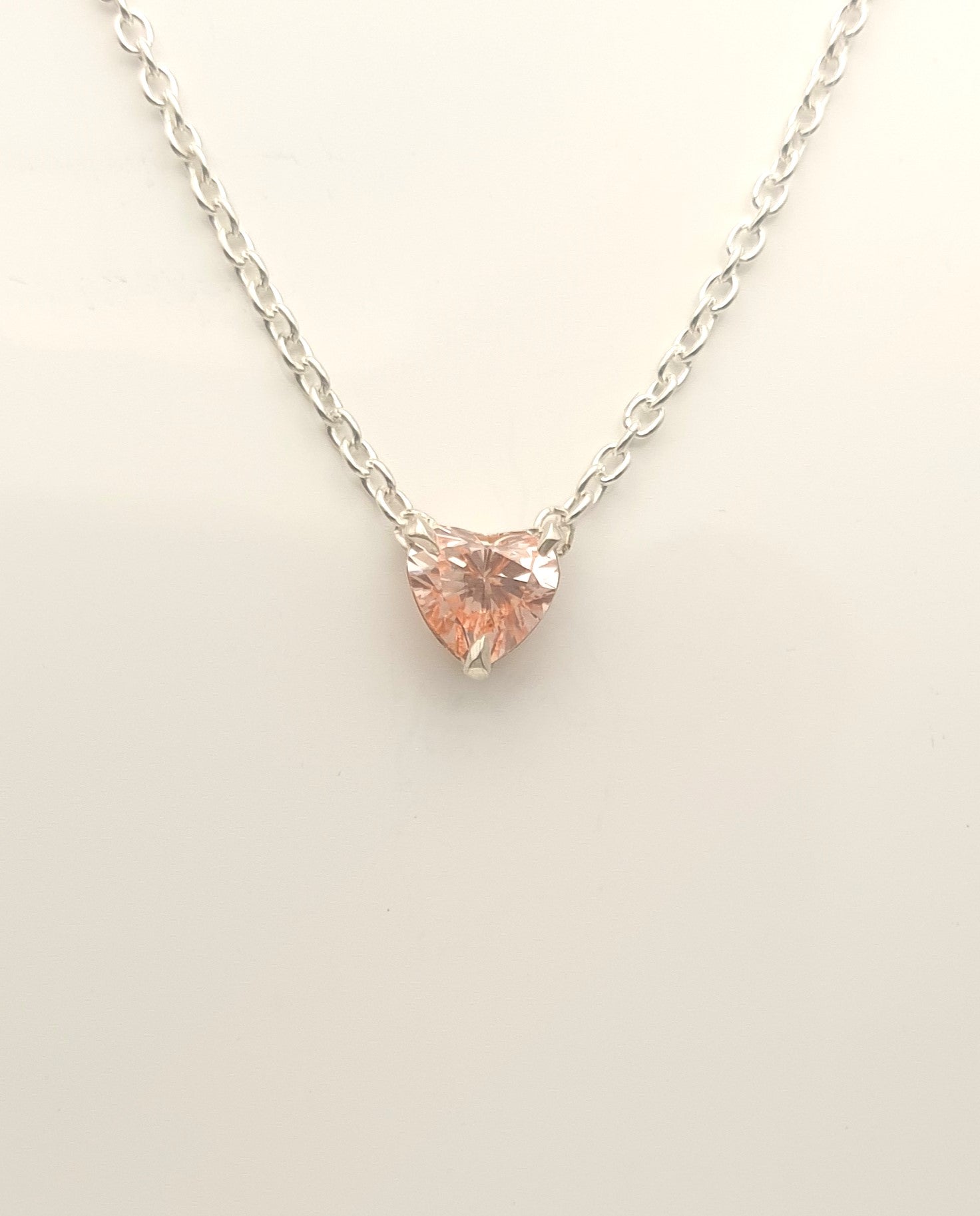 Baby pink heart solitaire mini lab-grown diamond - silver necklace