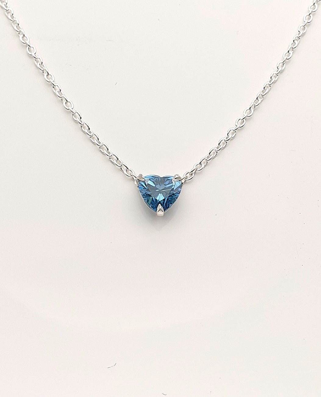 Blue heart solitaire mini lab-grown diamond - silver necklace